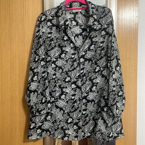 Apostrophe Woman 24W black and white long sleeve button up collared blouse - Picture 1 of 8